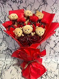 10'lu ayıcık ve 2'li yapay gül buketi