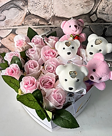 Heart Box in Pink Roses & Sweaty Teddy