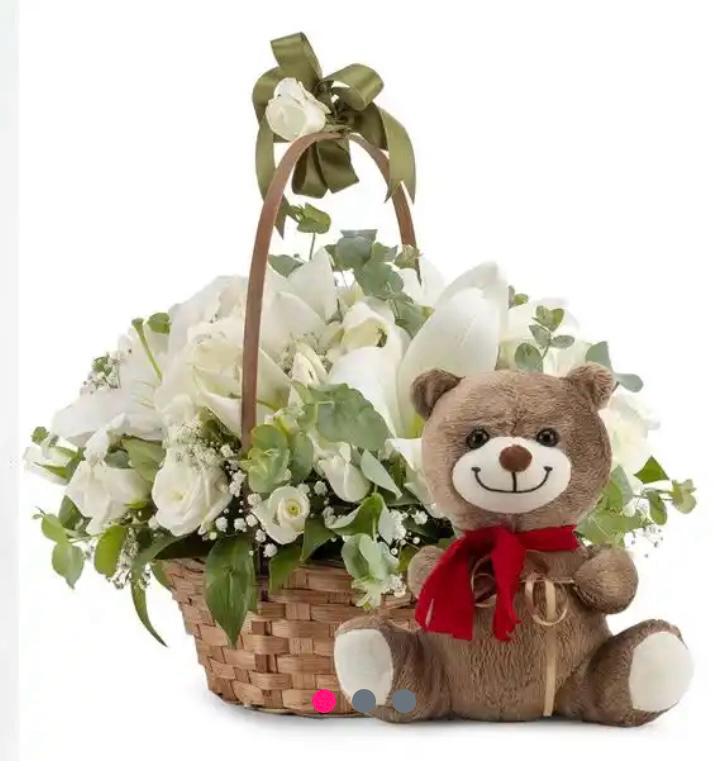 Ayıcıklı Beyaz Zambak & Gül